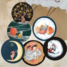 Afbeelding in Gallery-weergave laden, Pakketje van 6 ronde winterkaartjes