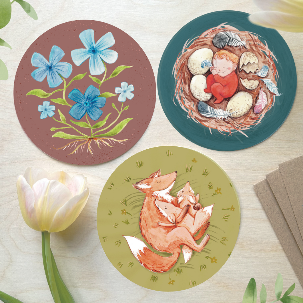 Aah, de lente! Pakketje van 3 ronde lentekaartjes