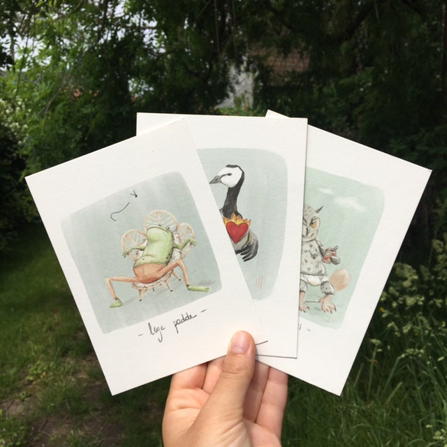 Pakketje van 3 postkaartjes Liefdevolle beledigingen