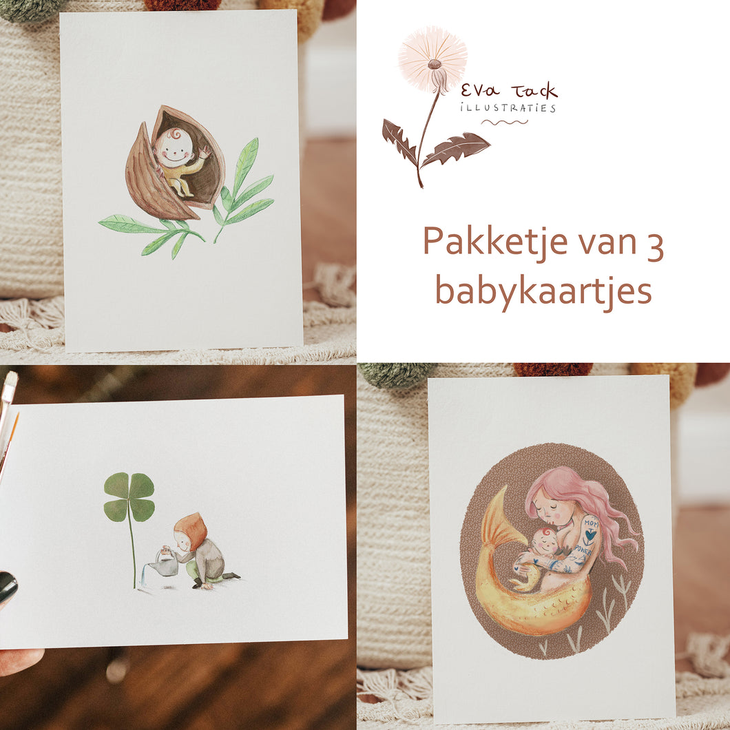Pakketje van 3 postkaartjes 'Welcome baby'