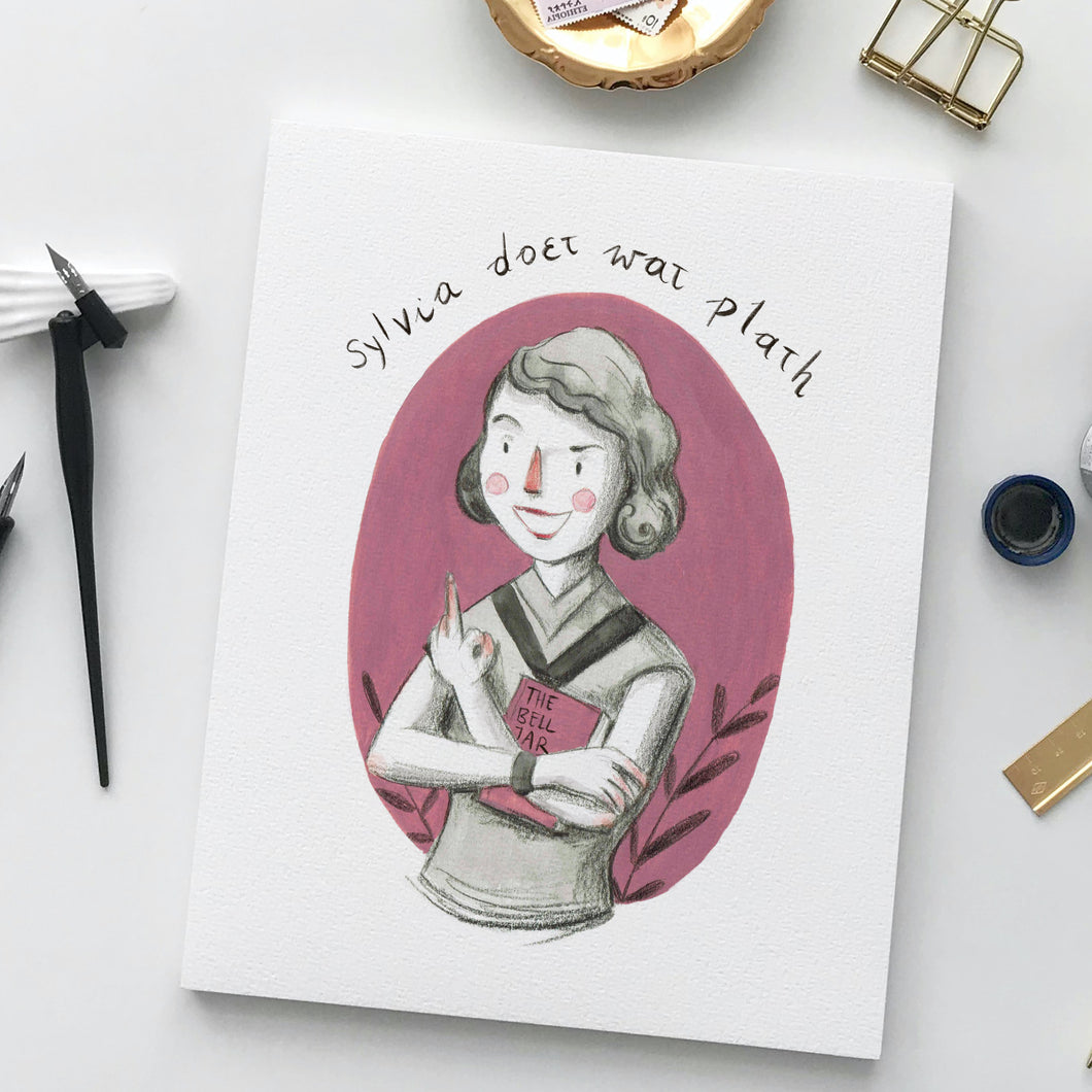 Postkaart Sylvia doet wat Plath